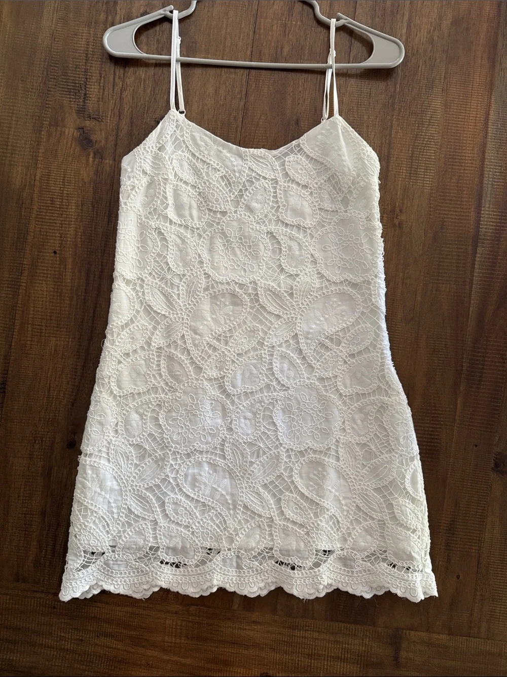 White Lace Mini Slip Dress with Scalloped Hem - Picture 1 of 6
